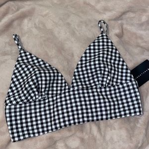 black/white plaid v-neck crop top w/tags